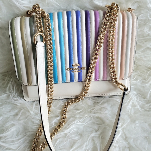 Coach Rainbow Ivory gold chain purse Crossbody Handbag bag - Picture 9 of 13